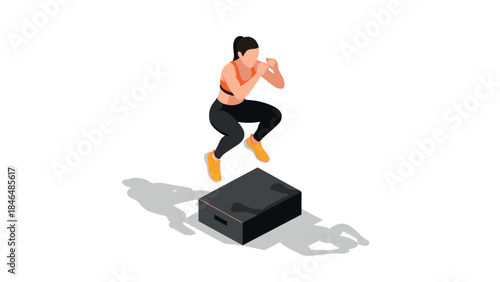 Isometric fitness training: woman performing box jump exercise