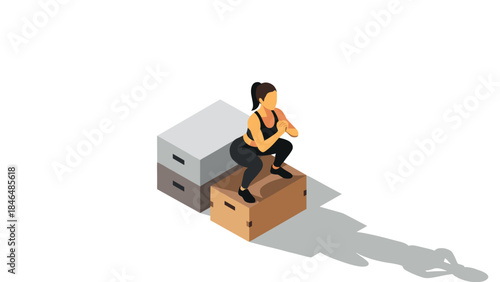 Isometric fitness training: woman performing box squats