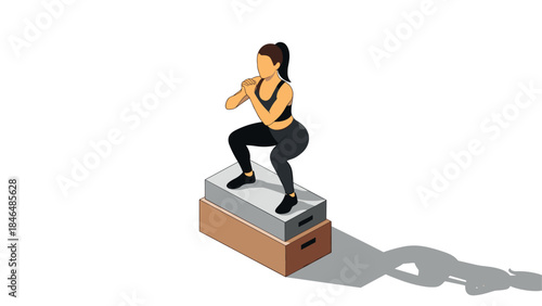 Woman exercising with box jump in isometric style for fitness training concept