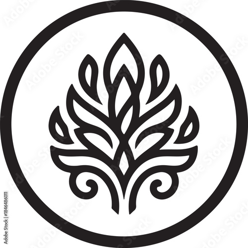 black silhouette of abstract botanical shape on white background, vector