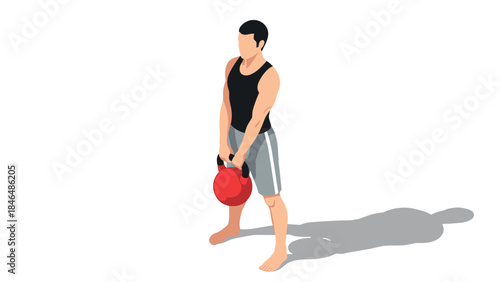 Isometric fitness training with kettlebell and shadow effect