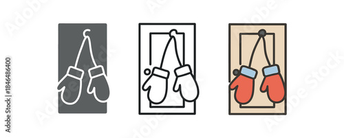 seasonal comfort winter mittens on string by door