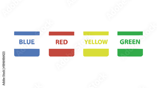 Colorful paint swatches in blue, red, yellow, and green