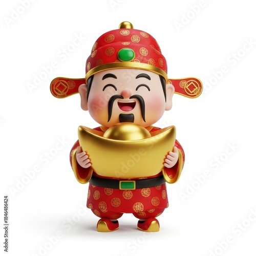 God of Wealth Holding a Golden Ingot for Chinese New Year