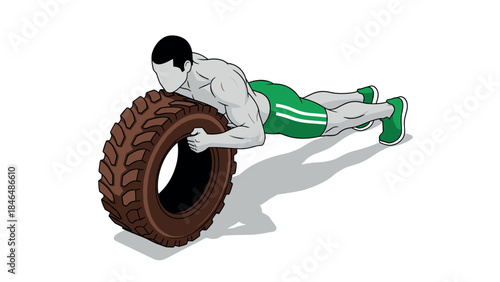 Fitness enthusiast lifting heavy tire in dynamic workout