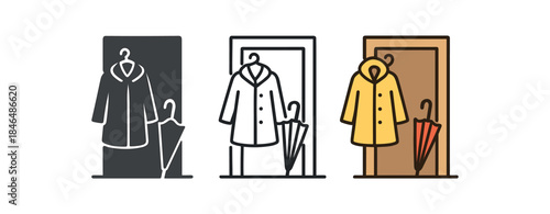 seasonal comfort spring raincoat and umbrella by door