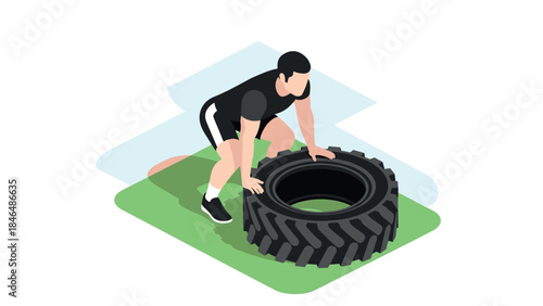 Isometric fitness training: tire flipping exercise for strength