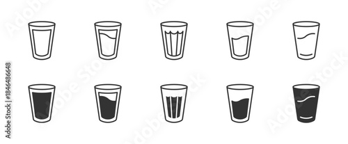 Water glass  icon set. Drinking water symbol. Vector Illustration.