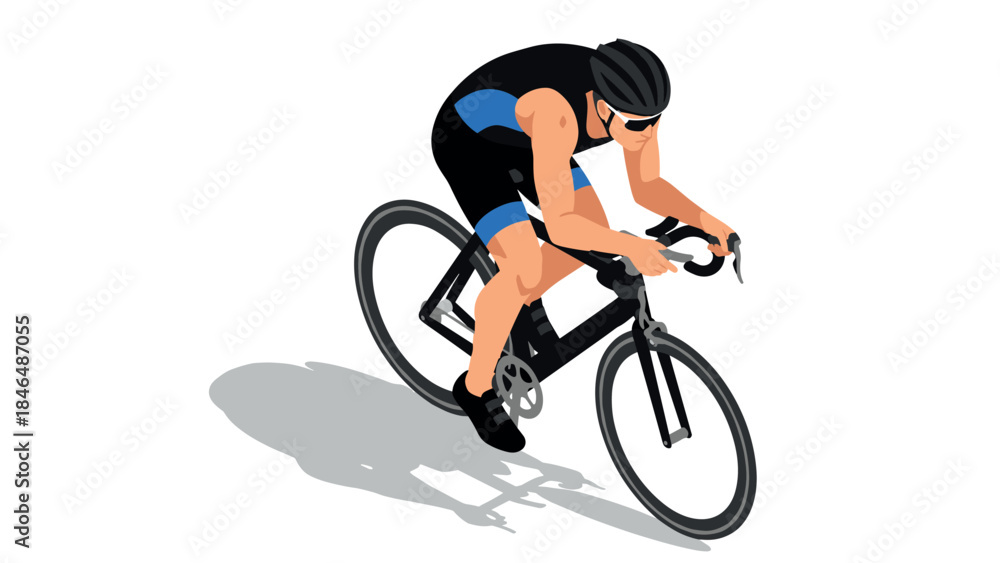 Obraz premium Cyclist in motion: dynamic isometric design of athlete riding bicycle for time trial