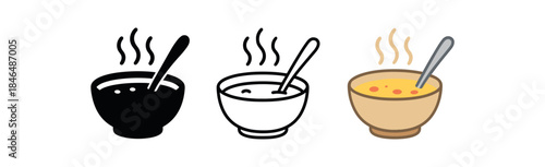 food bowl of soup with steam and spoon