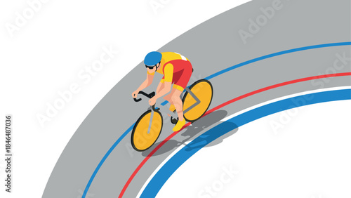 Isometric cyclist racing on velodrome track
