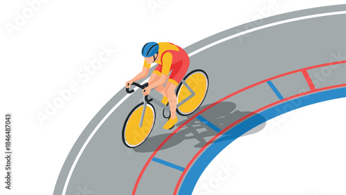 Cyclist racing on velodrome track in dynamic flat design
