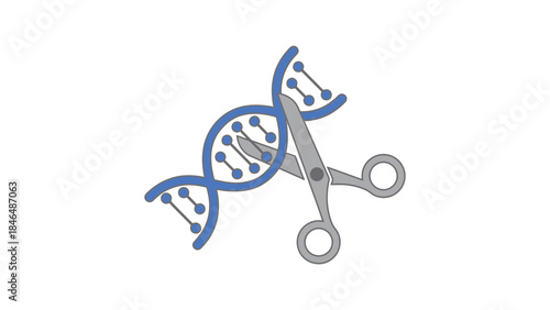Scissors cutting through DNA double helix structure