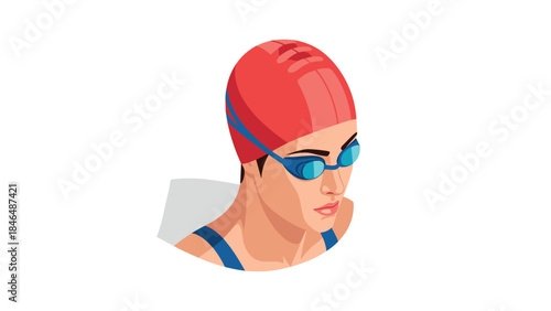 Stylized portrait of a competitive swimmer in goggles and cap