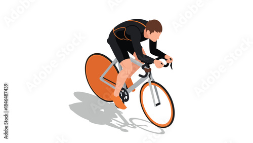 Cyclist in sportswear riding bicycle with aerodynamic design on white background