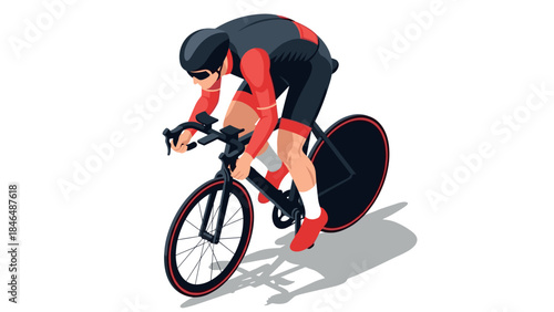 Isometric cyclist in action: speed and precision on road bicycle