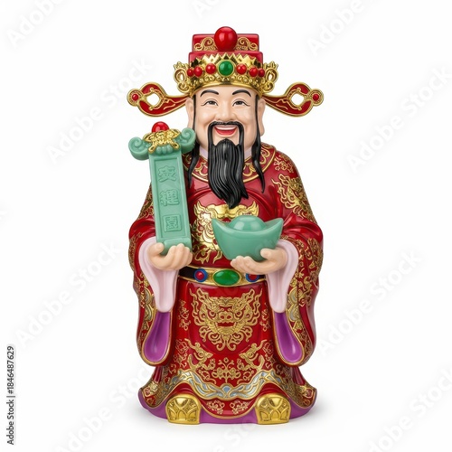 Smiling Chinese God of Prosperity Statue With Gold Ingot