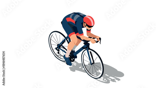 Cyclist in speed pose with dynamic shadow on white background