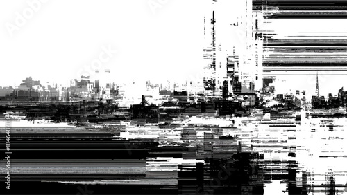 Abstract cityscape with glitch effect Vector, illustration