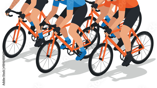 Cycling group in motion: colorful flat design bicycle race illustration
