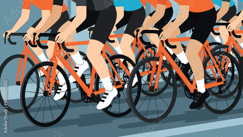 Dynamic bicycle race scene with cyclists in motion