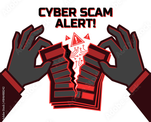 Cyber Scam Alert Warning of fraudulent online activities and digital deception