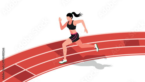 Dynamic female athlete sprinting on track in flat design