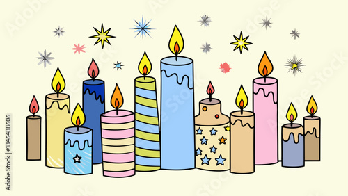 Colorful candles celebration isolated on transparent background