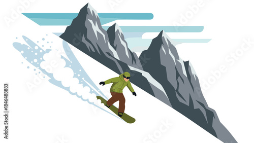 Snowboarder on steep mountain slope in winter adventure scene