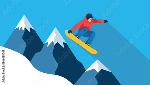 Dynamic snowboarding adventure in flat design with bold colors