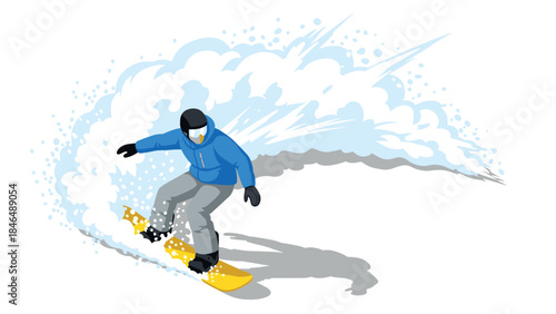 Dynamic snowboarding adventure in fresh powder: winter sports action scene