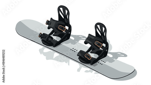 Isometric snowboard with bindings on white background
