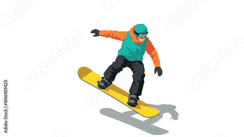 Dynamic snowboarding action with vibrant colors and fluid motion