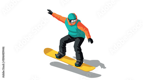 Snowboarder performing trick in mid-air with winter gear on bright day