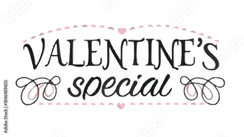 Valentine's day celebration with decorative text on white background with pink hearts