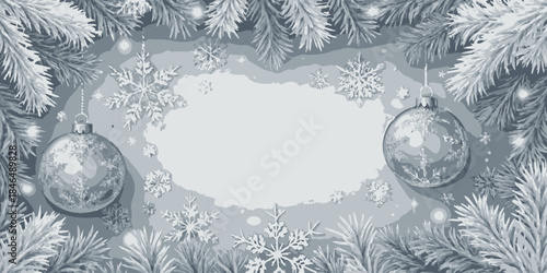 Elegant Christmas background with pine branches and ornaments