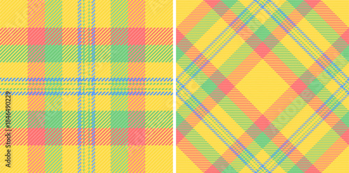 Pattern tartan textile of seamless background plaid with a check fabric vector texture. Set in rainbow colors. Greeting card designs.