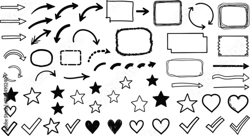 Collection of hand drawn arrows shapes and symbols