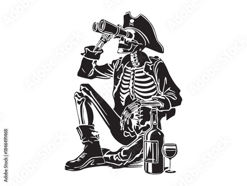 The undead lookout pirate Skeleton with spyglass. 