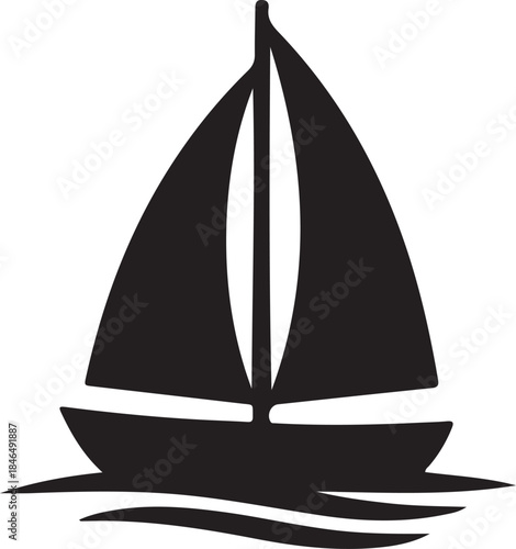 black silhouette of boat on water minimal on white background, vector