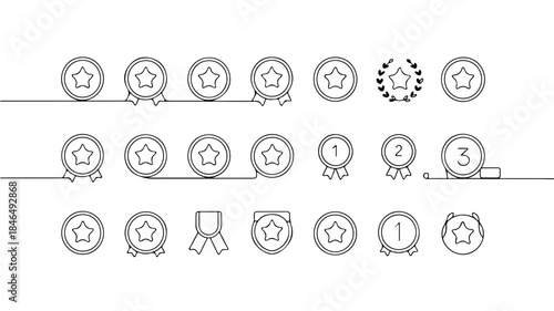 A grid of 24 minimalist line icons is presented on a white background, all adhering to a consistent, simple outline style.
