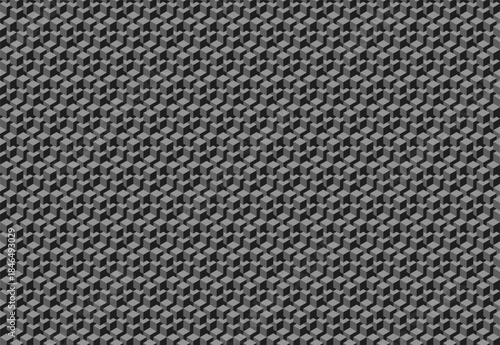 Intricate grayscale pattern of repeating isometric cubes creates a dynamic, textured background. Ideal for website design, presentations, or print projects needing a modern, geometric aesthetic.
