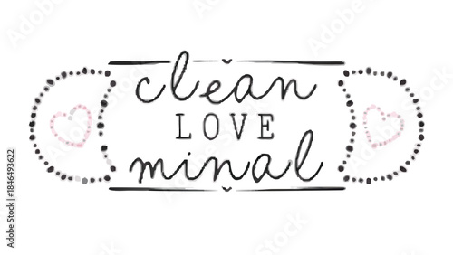 Ultra clean minimal text love design with soft pastel hearts and dots on white