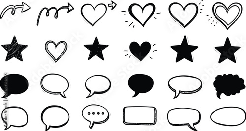 Collection of heart and speech bubbles icons in various styles