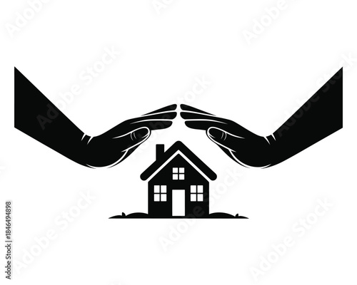 Hands protecting a house symbolizing safety and security