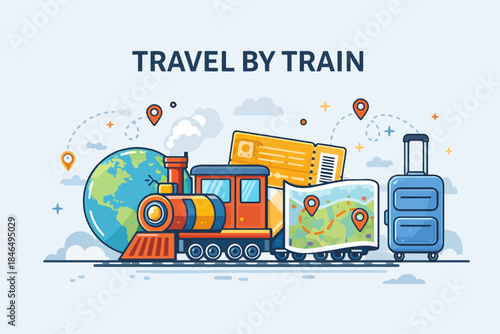vector illustration of a travel by train concept icon