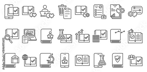 Icon Pack of Learning Management System in Creative Outline Vector Style for Online Education Platform Digital Training Course Dashboard E Learning Interface UI UX Design Modern School and Corporate