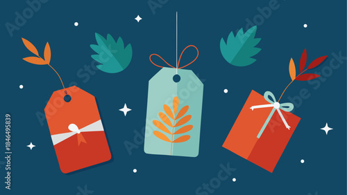 Holiday gift tags and presents isolated on transparent background