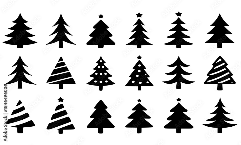 Obraz premium Set of Christmas Tree Silhouettes, Holiday Pine and Fir Tree Icons Collection