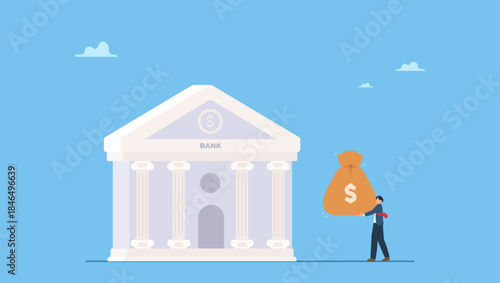 Businessman business owner getting loan money from bank. Business loan or bank offer money agreement, personal loan or entrepreneur and small business lending, debt or bank approval allowance.